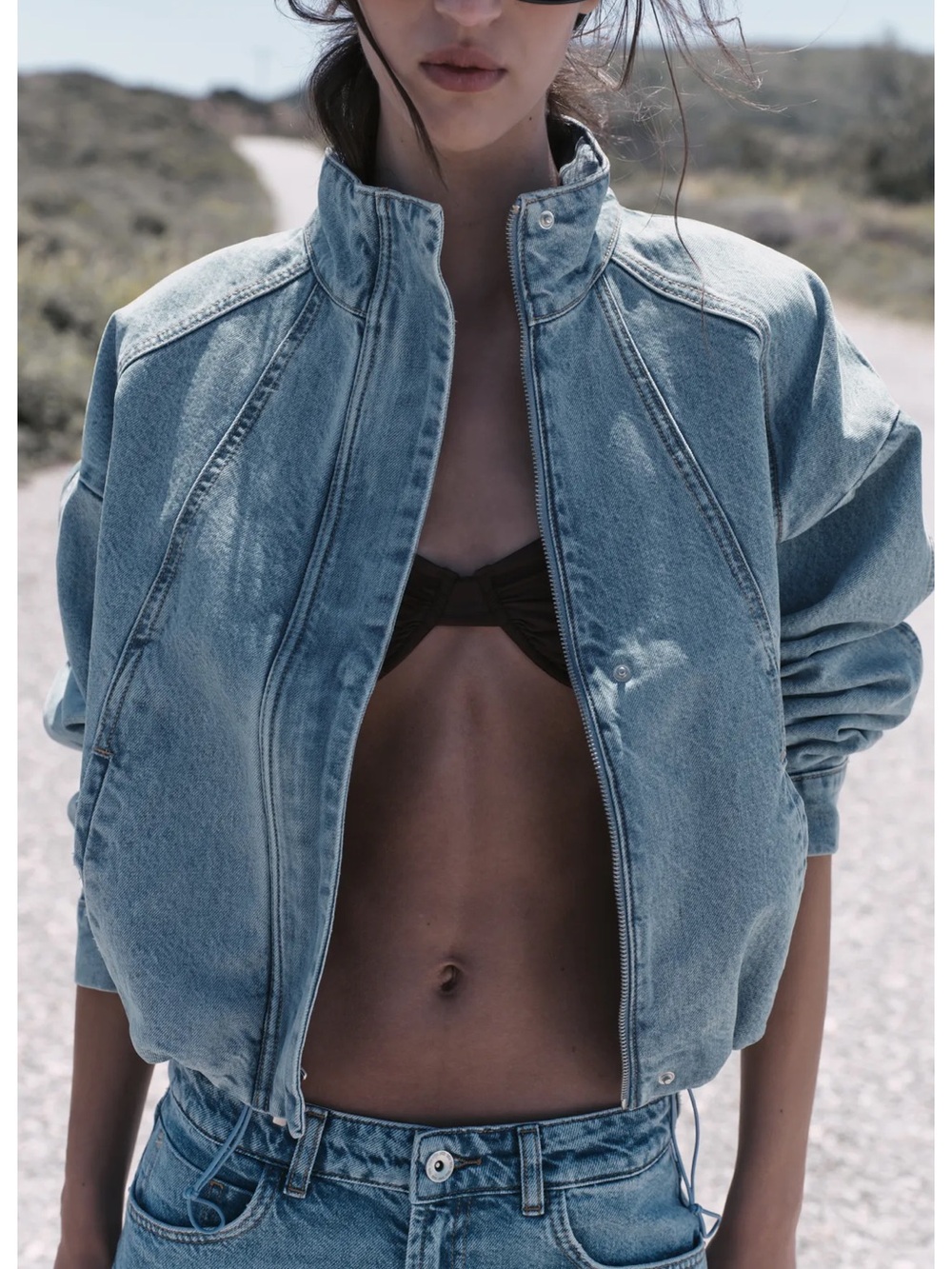 Zara Z1975 HIGH NECK DENIM BOMBER JACKET - Picture 2 of 11